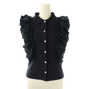 24SS フリルニットシャツ カットソー 2 紺 /MI OS