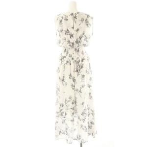 FRAY I.D 23SS ウエストシャーリングフラワープリントワンピ ドレス インナー付き 1 白 黒 /MI OS