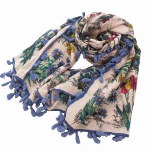 美品 ストール マフラー ボンボン 総柄 ウール シルク混 マルチカラー /FF