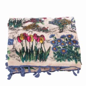 manipuri 美品 ストール マフラー ボンボン 総柄 ウール シルク混 マルチカラー /FF