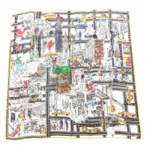 スカーフ チーフ 総柄 絹 シルク 白 ホワイト 黄 イエロー /GV