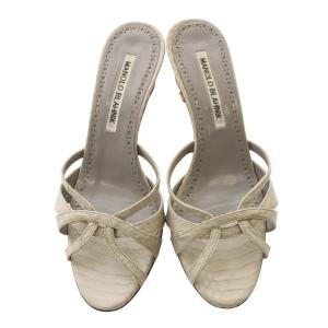 MANOLO BLAHNIK 型押しレザーサンダル ミュール 35 ライトグレー /SR18 SH