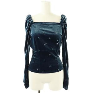 23AW エンブロイダリーフラワートップス カットソー スクエアネック F ネイビーブルー マルチカラー