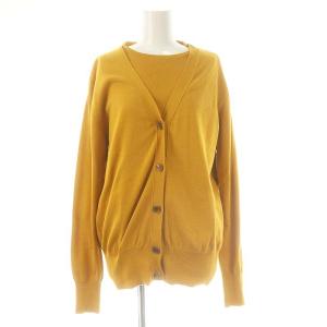 アンサンブルニット コットンシルク ノースリーブカットソー Vネックカーディガン イエローベージュ /DO