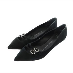 パンプス ポインテッドトゥ ストラップ ビジュー スエード 36.5 23.5cm 黒 ブラック /AS