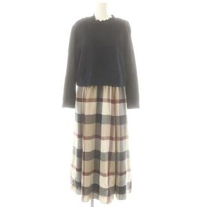 クレストブリッジチェック セットアップ カーディガン ワンピース 38 紺 ベージュ 赤 /MI OS