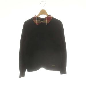 ストレッチコットンミックスニット カットソー 付け衿 38 黒 赤 /MI OS