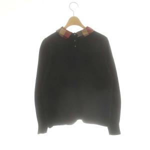 BLUE LABEL CRESTBRIDGE ストレッチコットンミックスニット カットソー 付け衿 38 黒 赤 /MI OS