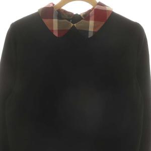 BLUE LABEL CRESTBRIDGE ストレッチコットンミックスニット カットソー 付け衿 38 黒 赤 /MI OS