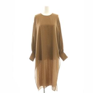 総柄 長袖ワンピース ミモレ ロング 36 茶 ブラウン /AT OS