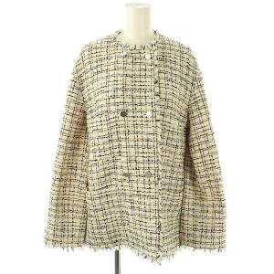 22AW VISCHER WIEDI ツイードジャケット ノーカラー チェック柄 ラメ フリンジ 038
