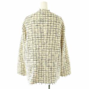 theory luxe 22AW VISCHER WIEDI ツイードジャケット ノーカラー チェック柄 ラメ フリンジ 038