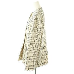 theory luxe 22AW VISCHER WIEDI ツイードジャケット ノーカラー チェック柄 ラメ フリンジ 038