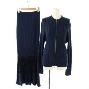 23AW セットアップ ジップアップニットカットソー リブニットマーメイドスカート 2 紺 /MI OS