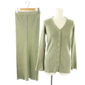 23SS セットアップ 配色ラインリブニットカーディガン タイトスカート 2 スモークグリーン /MI