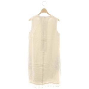 S Max Mara リネン 裾フリンジ ノースリーブワンピース 36 オフホワイト /CX OS