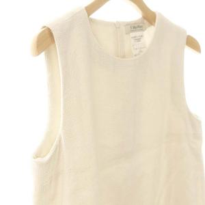 S Max Mara リネン 裾フリンジ ノースリーブワンピース 36 オフホワイト /CX OS