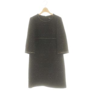 ハーフスリーブ ラメミックスツイード ワンピース 38 黒 ゴールド色 /CX OS