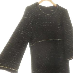 PAULE KA ハーフスリーブ ラメミックスツイード ワンピース 38 黒 ゴールド色 /CX OS