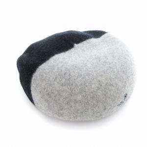 ベレー帽 ウール オーブ刺繍 バイカラー S M グレー ブラック