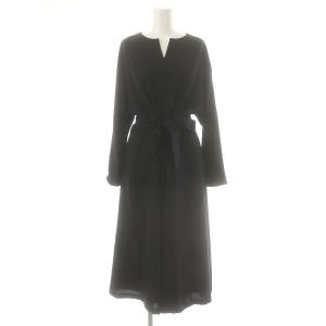 vingt-trois ノーブルバックサテンジョーゼットワンピース ロング 長袖 38 ダークネイビー