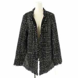23AW ロービングツイード ノーカラージャケット フリンジ 6 ブラック ホワイト /ES OS