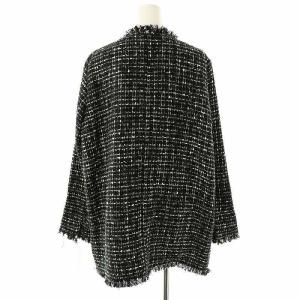 iCB 23AW ロービングツイード ノーカラージャケット フリンジ 6 ブラック ホワイト /ES OS