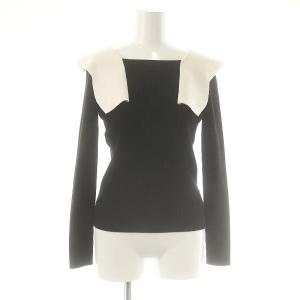 23SS ビックカラースクエアニットプルオーバー カットソー 長袖 リブ F 黒 ブラック 白 ホワイト