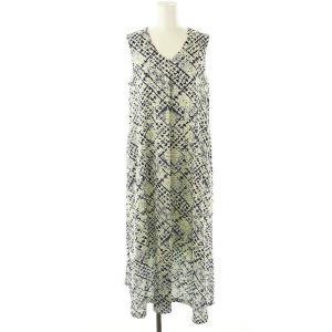 グラデーションフレアワンピース ロング ノースリーブ Vネック 36 クリーム色 青 /NR OS