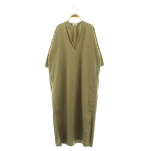 コットンタイプライタースキッパーロングシャツワンピース 七分袖 オーバーサイズ カーキ /MY OS