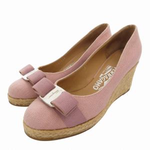 ヴァラ リボン ウェッジソールパンプス エスパドリーユ キャンバス 5.5 C ピンク /FF