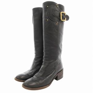 パディントンロングブーツ ローヒール レザー 36 黒 ブラック /GV