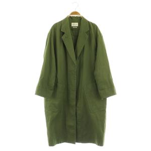 リネン混ロングコート オーバーサイズ ステンカラー チェスター 36 カーキ /MY OS