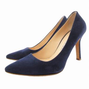 パンプス ヒール ポインテッドトゥ スエード 37.5 紺 ネイビー /GV