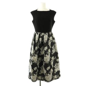 ジャガードドッキングワンピース ロング ノースリーブ 36 ブラック チャコールグレー マルチカラー /DO