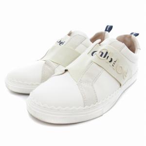 スリッポン スニーカー シューズ ロゴ刺繍 レザー 36 白 ホワイト /JS