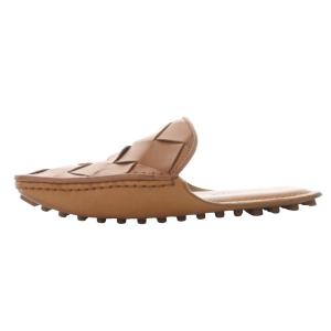 スリッパ サンダル フラット マキシイントレチャート スクエアトゥ レザー 36 ブラウン /YO15