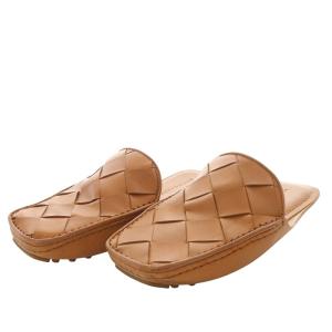 BOTTEGA VENETA スリッパ サンダル フラット マキシイントレチャート スクエアトゥ レザー 36 ブラウン /YO15