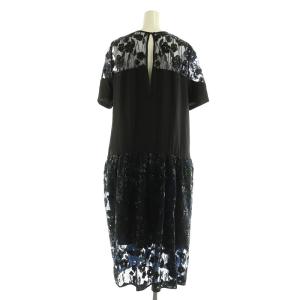 BAUM UND PFERDGARTEN レース スパンコール ワンピース ロング 半袖 サテン 切替 36 ネイビー /MY OS