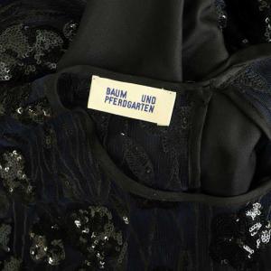 BAUM UND PFERDGARTEN レース スパンコール ワンピース ロング 半袖 サテン 切替 36 ネイビー /MY OS