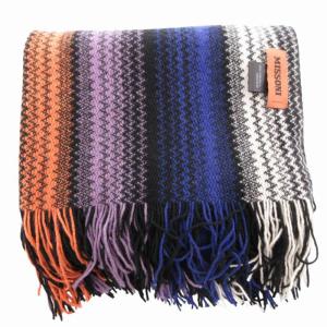 MISSONI 大判ニットマフラー ストール フリンジ ヘリンボーン柄 カシミア マルチカラー /GV