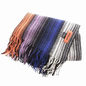 MISSONI 大判ニットマフラー ストール フリンジ ヘリンボーン柄 カシミア マルチカラー /GV