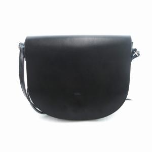 ラウンドショルダーバッグ 床革 レザー 黒 ブラック /UO