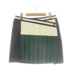 配色プリ?ツ ミニスカート ゴルフウェア 40 紺 ネイビー 緑 グリーン /AT OS