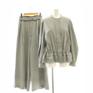 セットアップ ブラウス 長袖 ワイドパンツ ベルト付き 2 グレー /DF OS