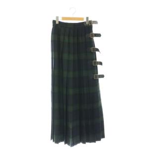 ウールチェックプリーツロングスカート ラップスカート 巻きスカート 1 グリーン マルチカラー /ES