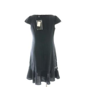 René 6726030 サイドリボン ワンピース 膝丈 半袖 34 ダークネイビー ホワイト /ES OS SH