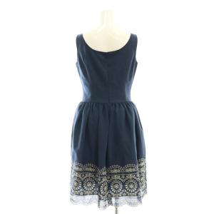 René ベーシック 5526010 刺繍 ノースリーブワンピース オーガンジースカート付き 36 ネイビー /ES