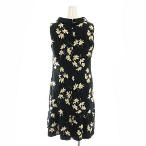 René デイジープリント ノースリーブワンピース ひざ丈 36 黒 ブラック /AT OS SH