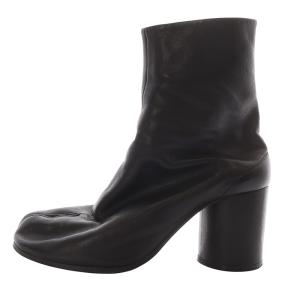 足袋ブーツ ショート レザー チャンキーヒール 36 ブラック